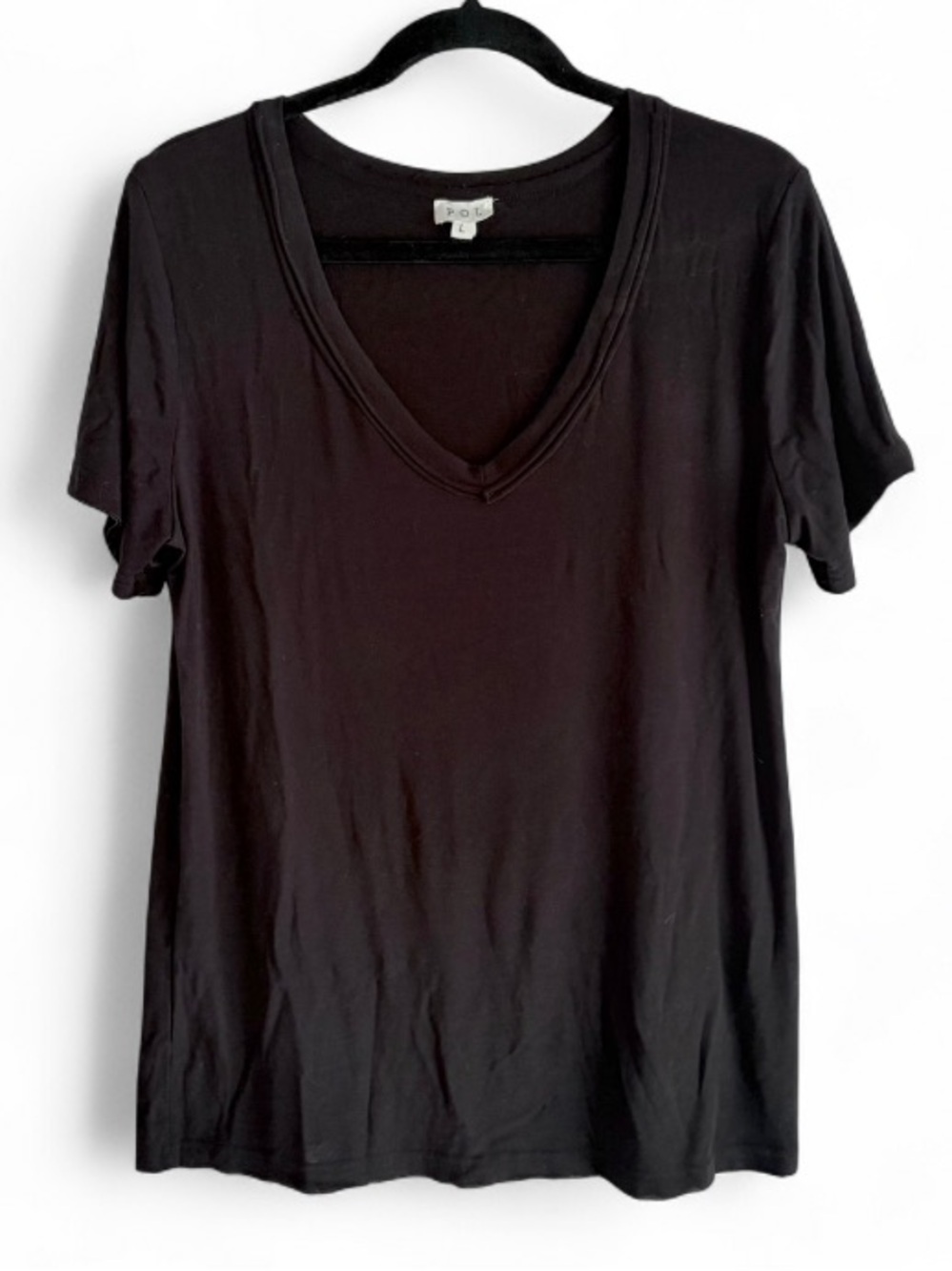 POL Black V Neck Short Sleeve Tee Shirt Size L